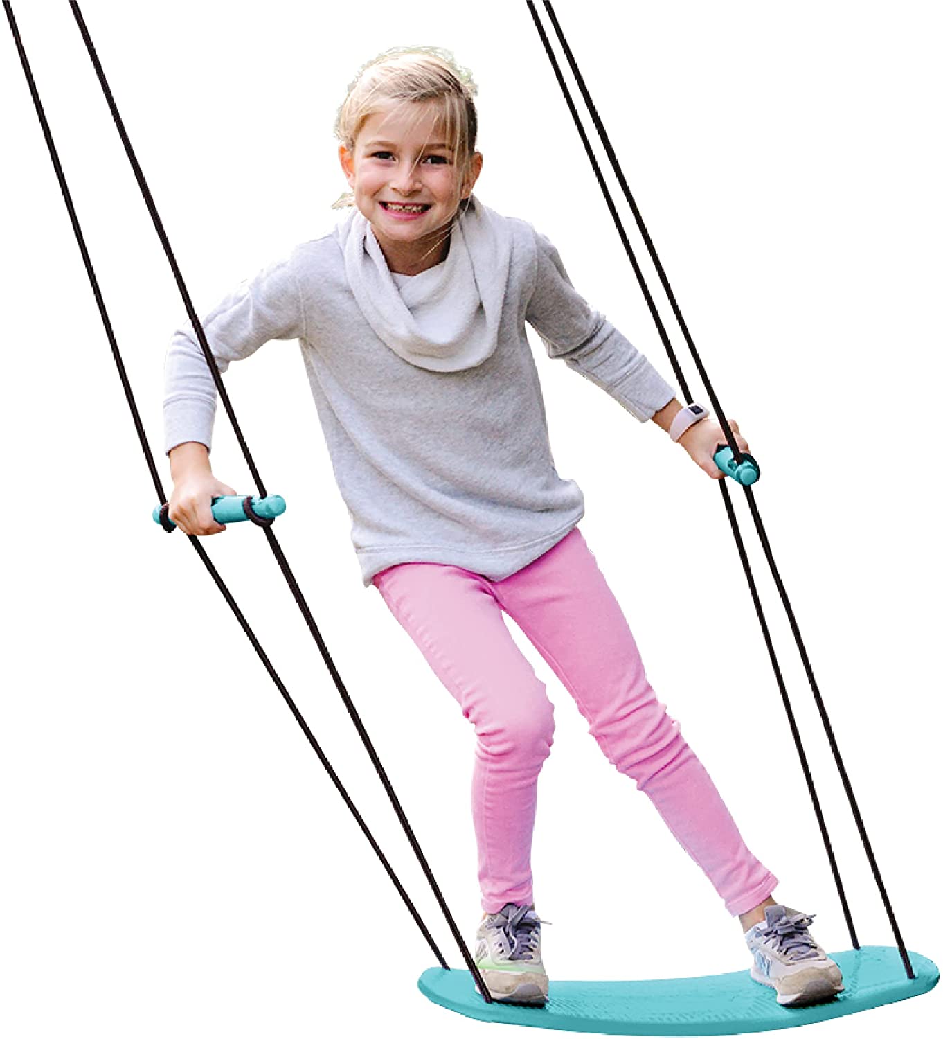 Swurfer Kick Stand Up Surfing Tree Swing Outdoor Swings for Kids Up to 150 Lbs - Hang from Up to 10 Feet High - Includes 24″ SwingBoard. UV Resistant Rope. & Handles
