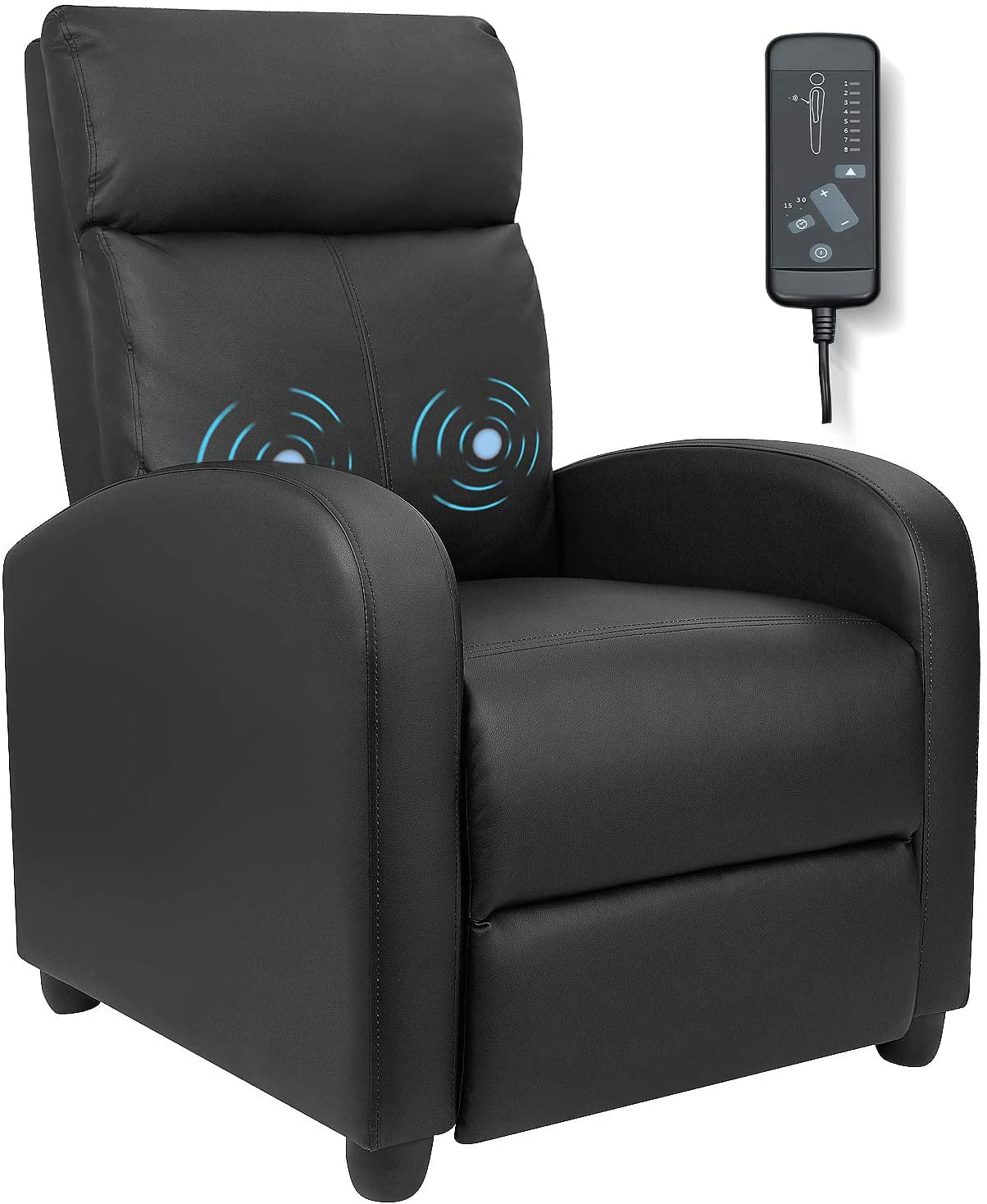 Lacoo Massage Recliner PU Leather Faux Leather Recliner Home Theater Recliner with Padded Seat and Massage Backrest. Black
