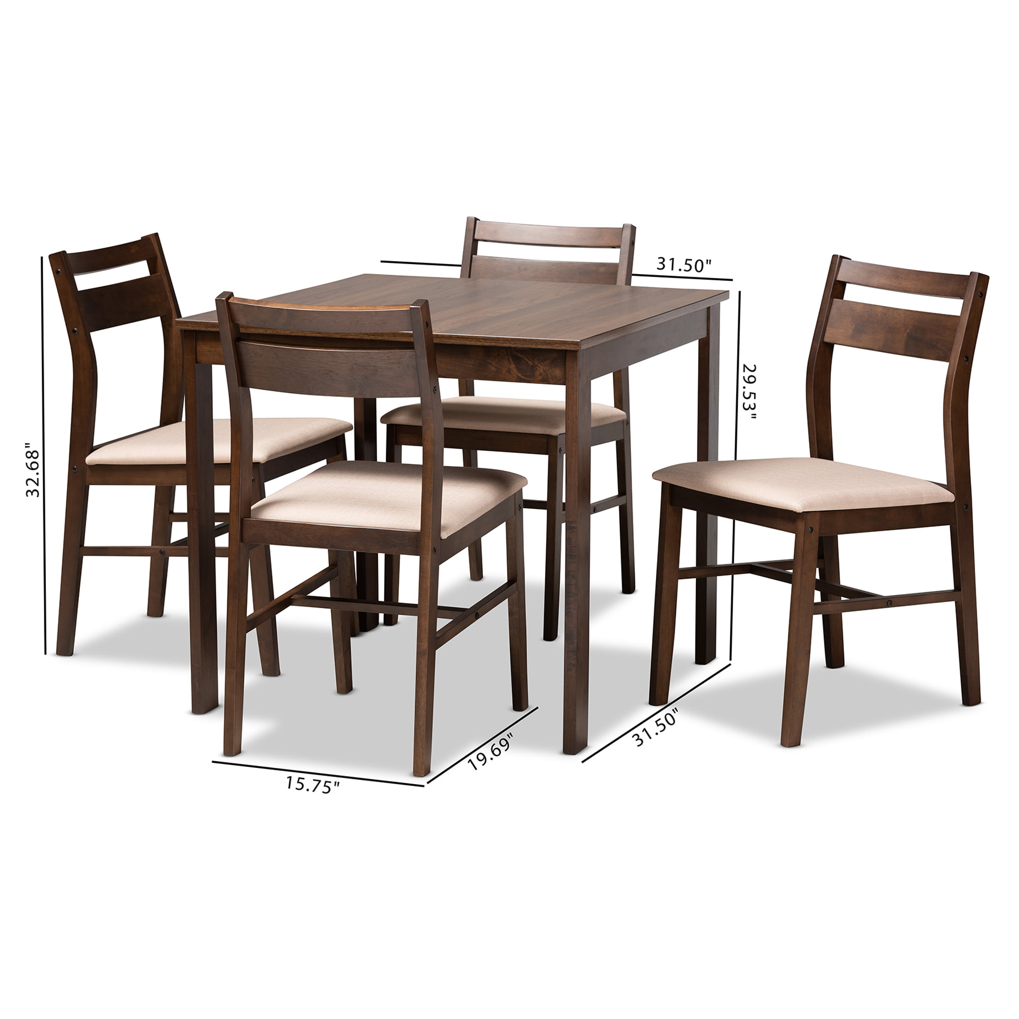 Lovy Modern and Contemporary Beige Fabric Upholstered Dark Walnut-Finished 5-Piece Wood Dining Set