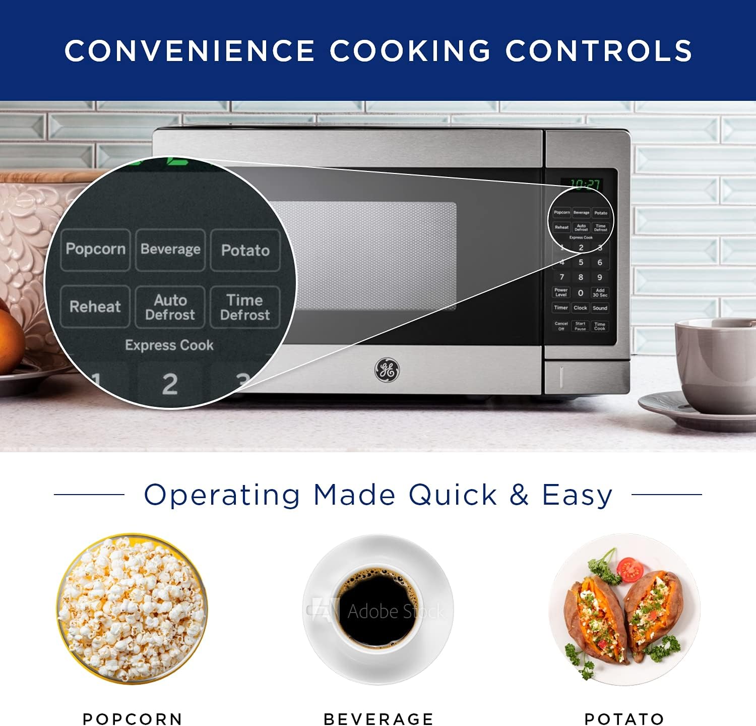 GE Countertop Microwave Oven | 0.7 Cubic Feet Capacity. 700 Watts | Kitchen Essentials for the Countertop or Dorm Room | Stainless Steel