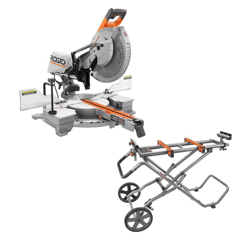 RIDGID R4222-AC9946 15 Amp 12 in.  Corded Sliding Miter Saw and Universal Mobile Miter Saw Stand with Mounting Braces