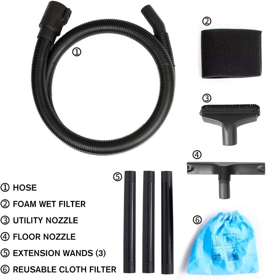 Vacmaster 3 Peak HP 5 Gallon Shop Vacuum with Hepa Filter Powerful Suction Wet Dry Vacuum Cleaner with Blower Function 1-1/4 inch Hose 10ft Power Cord
