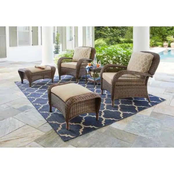 Hampton Bay Beacon Park Brown Wicker Outdoor Patio Ottoman