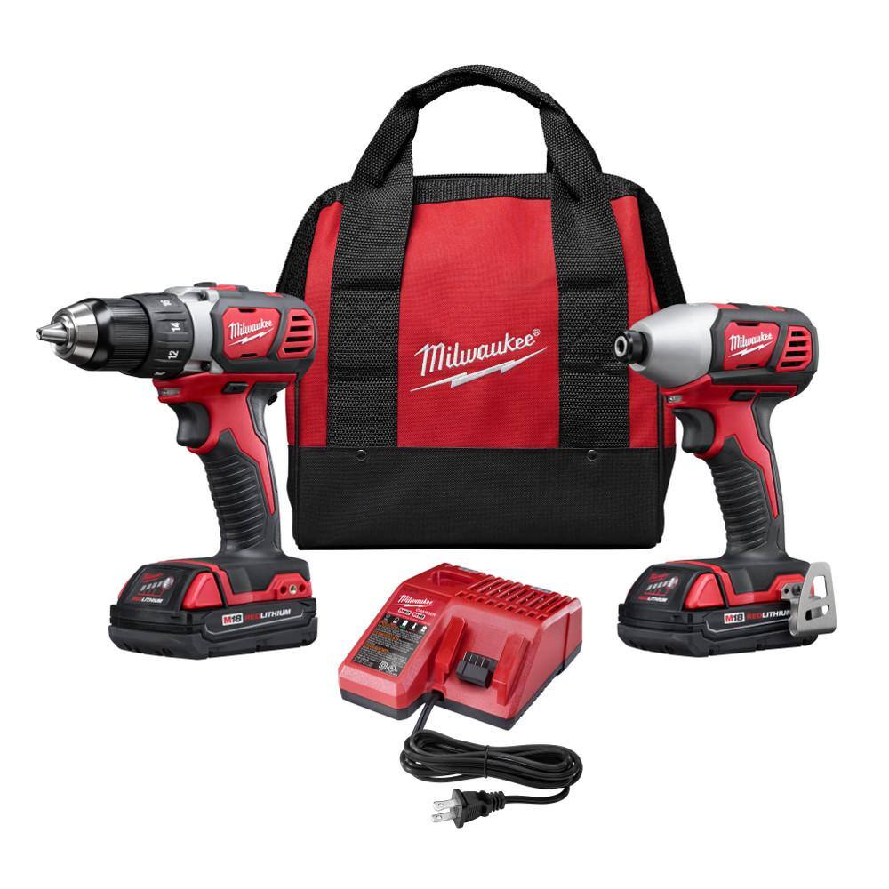 Milwaukee 2691-22 M18 18V Lithium-Ion Cordless Drill Driver/Impact Driver Combo Kit (2-Tool) W/ Two 1.5Ah Batteries. Charger Tool Bag