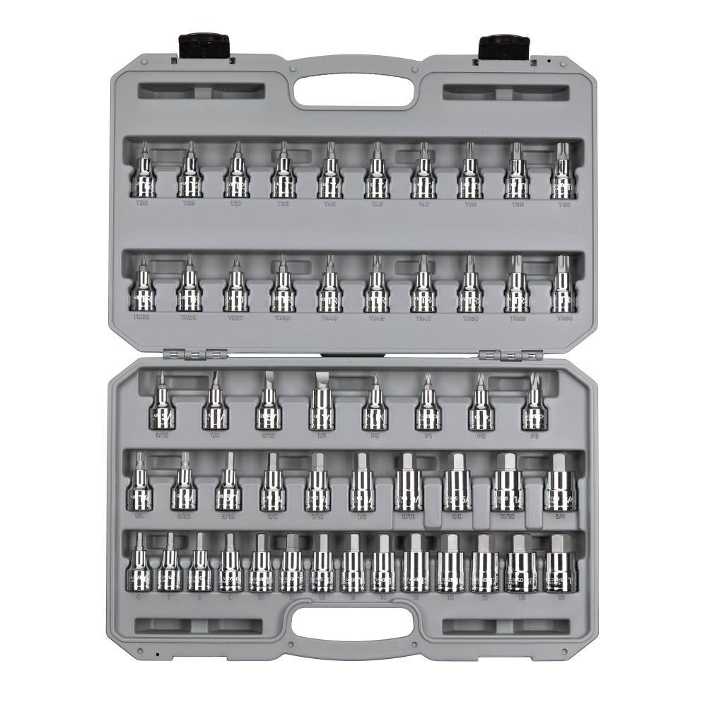 TEKTON SHB92302 1/2 in. Drive Hex. Torx. Phillips. Slotted Bit Socket Set (52-Piece)