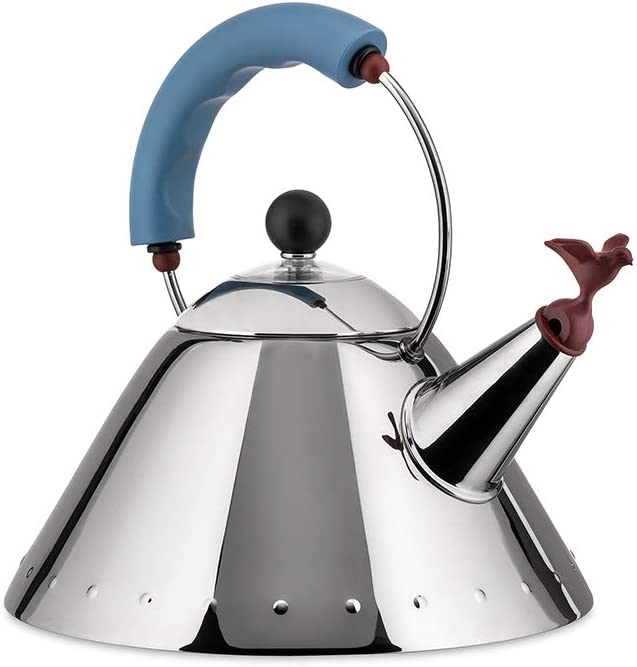 Alessi Kettle. 9” H x 8.5” W x 8.5” D. Blue. 9093