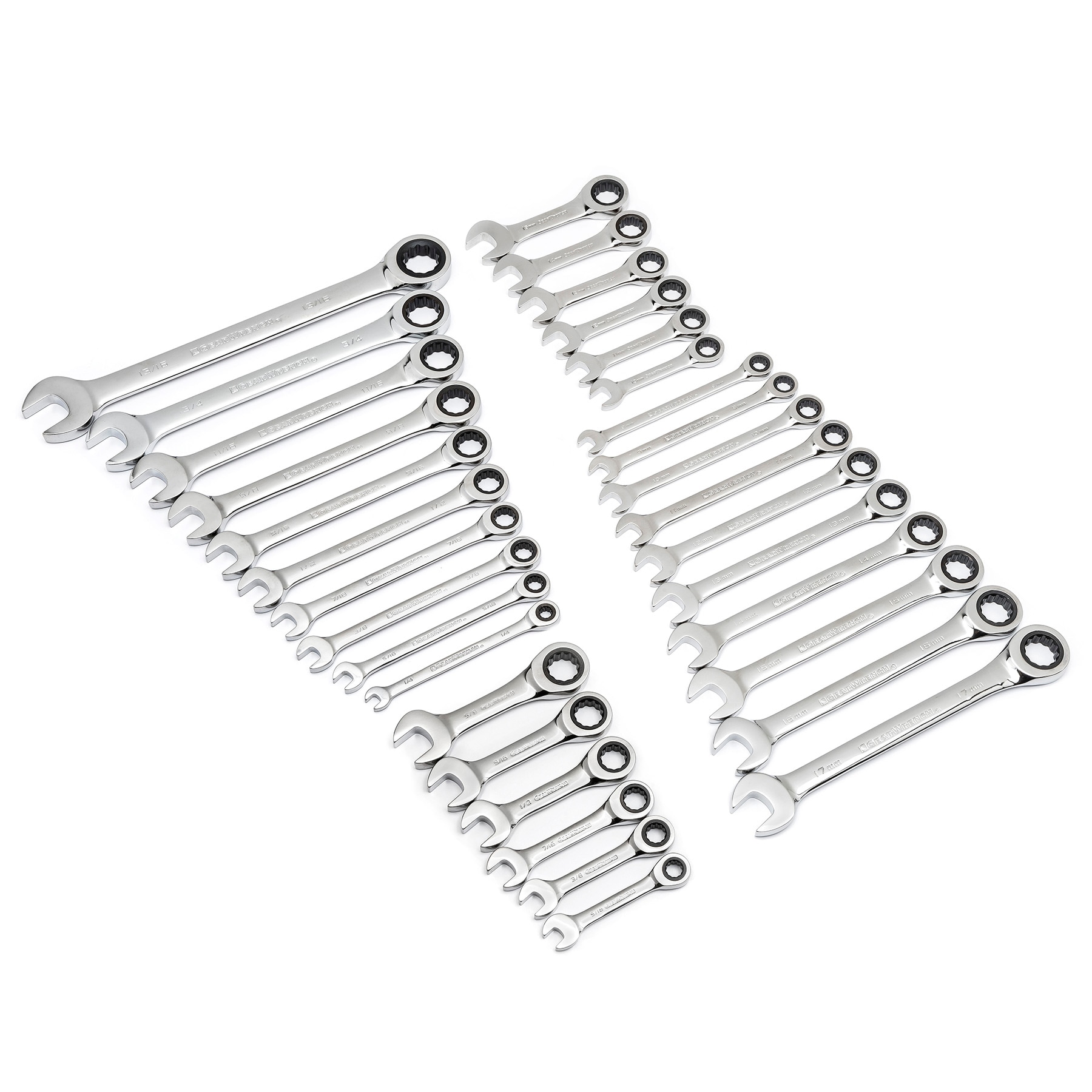 GEARWRENCH 32-Piece Set 12-point Standard (SAE) and Metric Ratchet Wrench