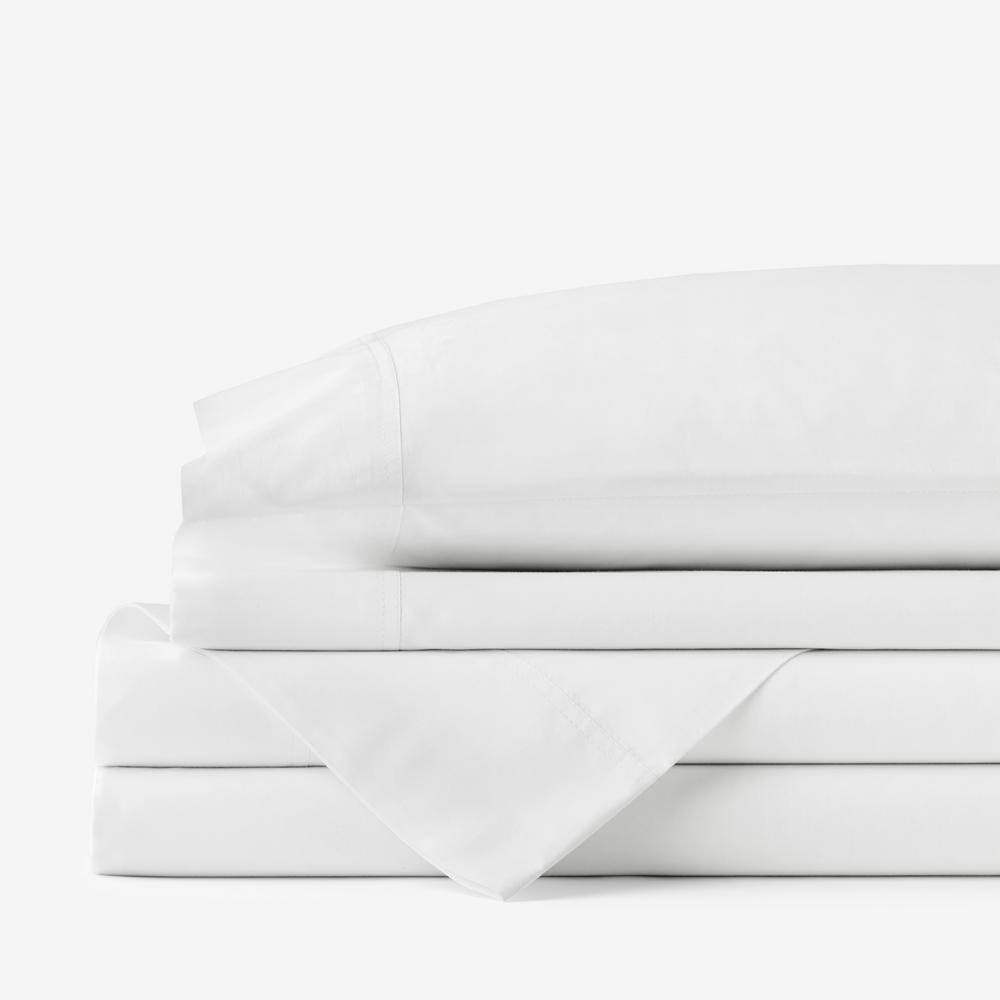 The Company Store  Company Cotton 4-Piece White Solid 300-Thread Count Cotton Percale Queen Sheet Set - White