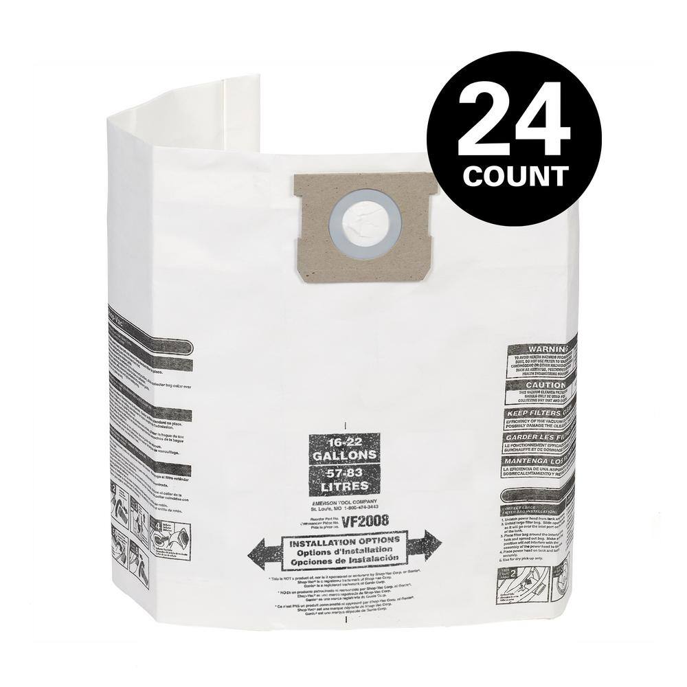 MULTI FIT VF2008C 15 Gallon to 22 Gallon Dust Collection Bags for Shop-Vac Branded Wet/Dry Shop Vacuums (24-Pack)