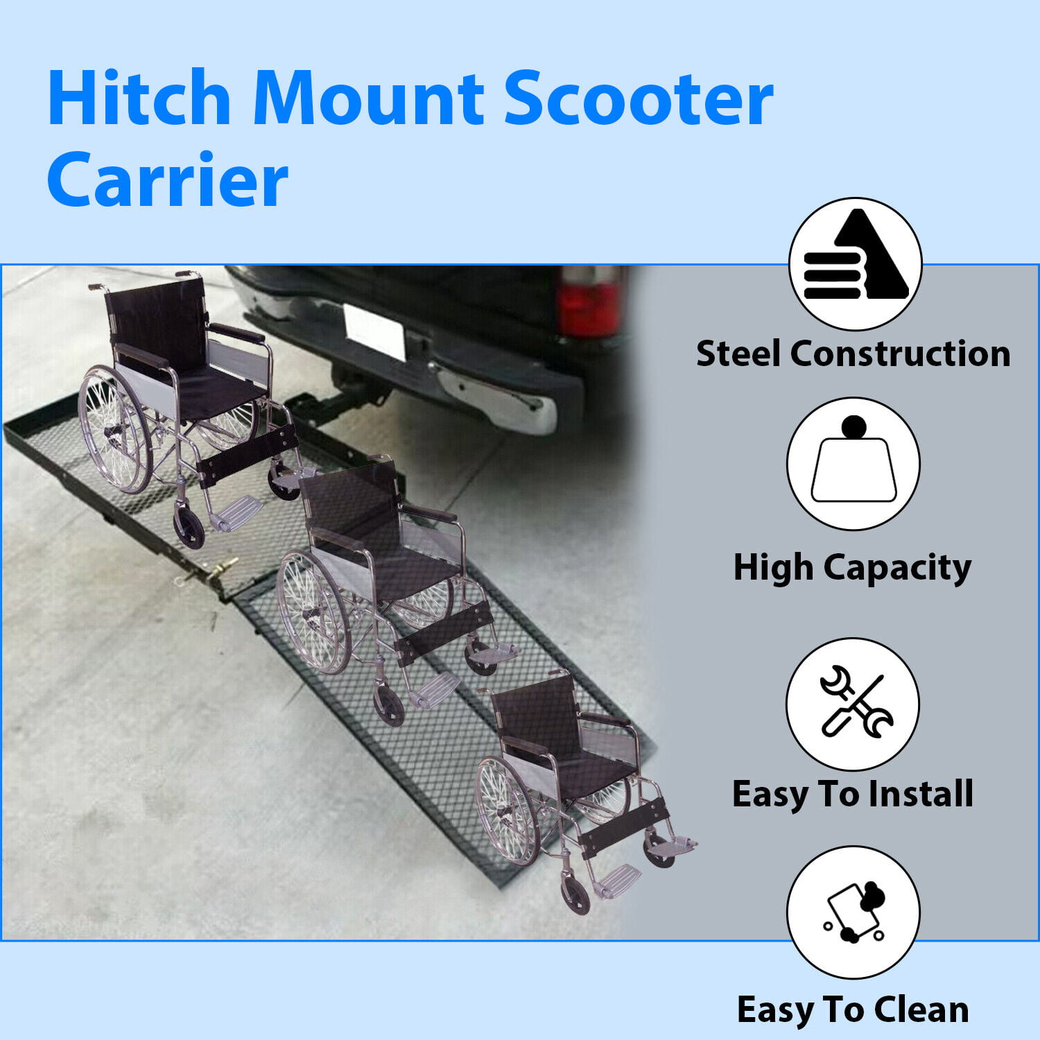 Kojem Hitch Cargo Carrier Wheelchair Scooter Carrier Rack Disability Medical Rack Ramp Hitch Mount 500 lbs Weight Capacity