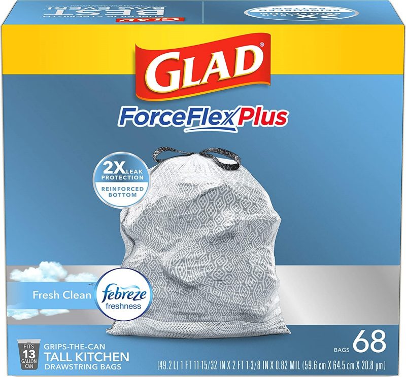 GLAD ForceFlexPlus Trash Bags. 13 Gal. 68 Ct (Package May Vary)