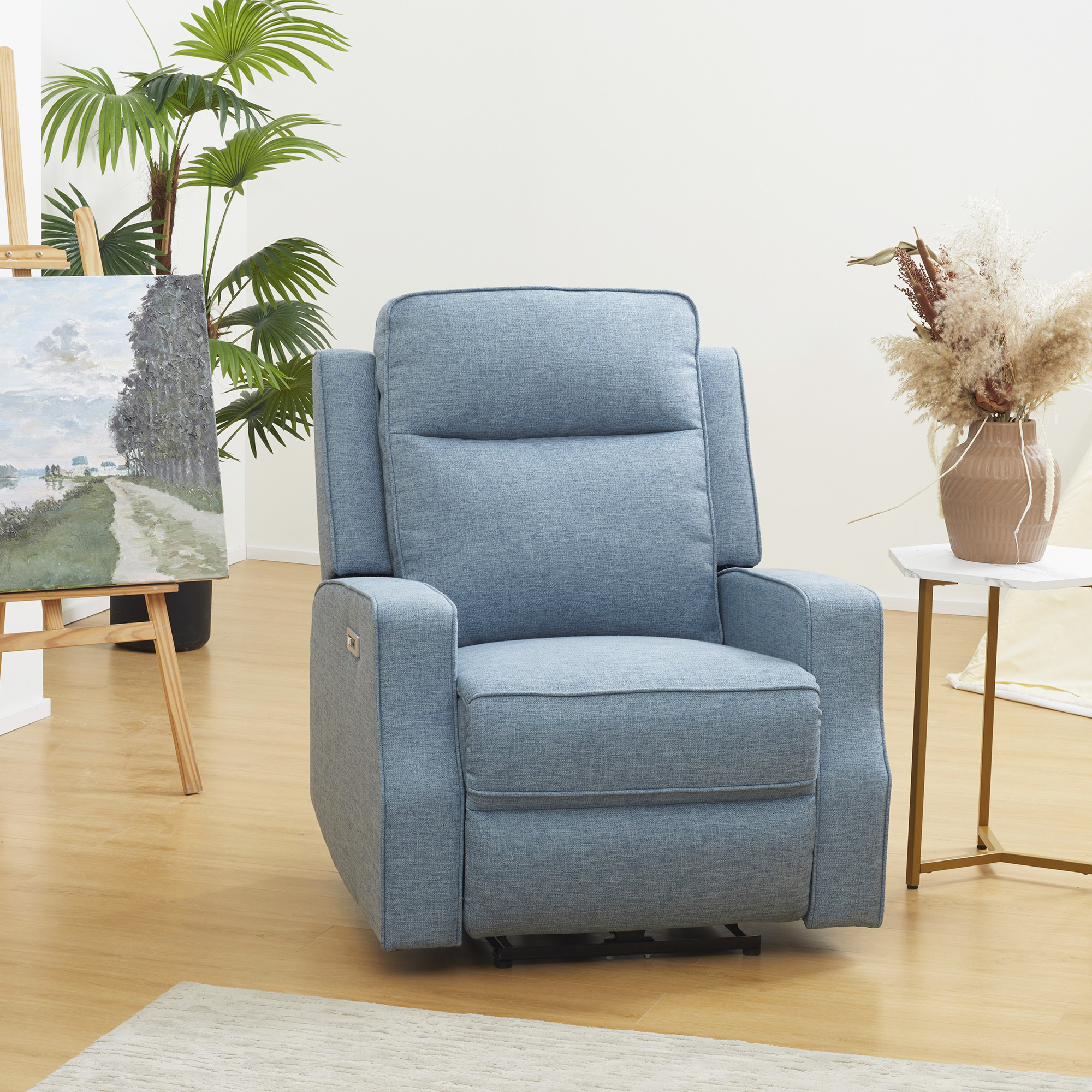 HOMCOM Electric Power Recliner Chair/Armchair Sofa with Linen Upholstered Seat