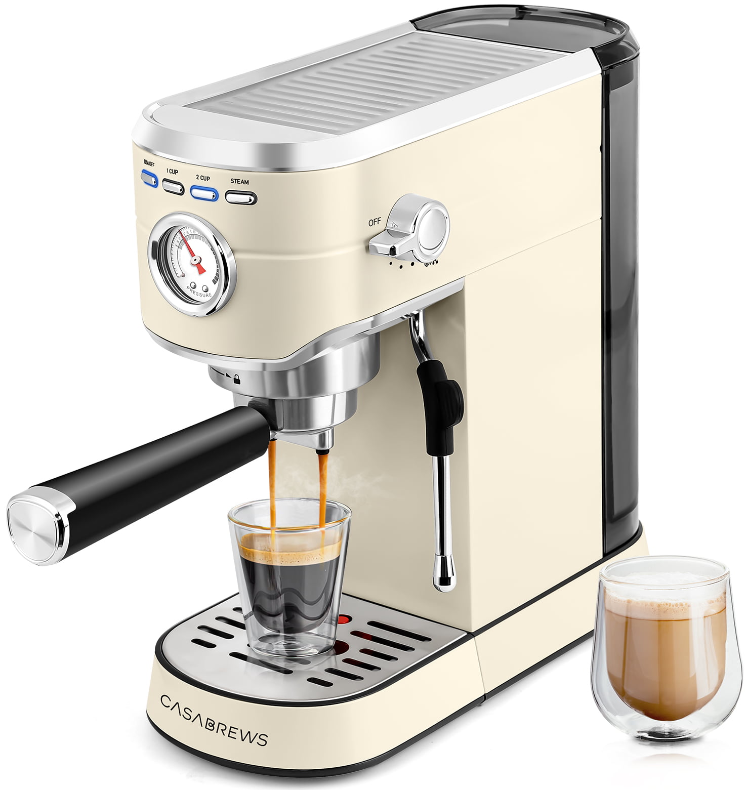 Casabrews 20 Bar Espresso Machine with Milk Frother and 34 oz Water Tank. Stainless Steel. New. Beige