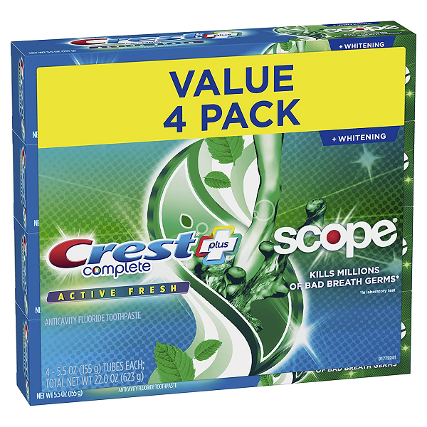 Crest Complete Active Fresh + Whitening Toothpaste. 5.5oz (Pack of 4)