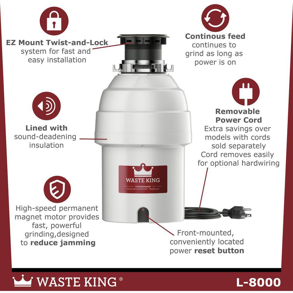 Waste King L-8000 Legend 1 HP Continuous Feed Garbage Disposal