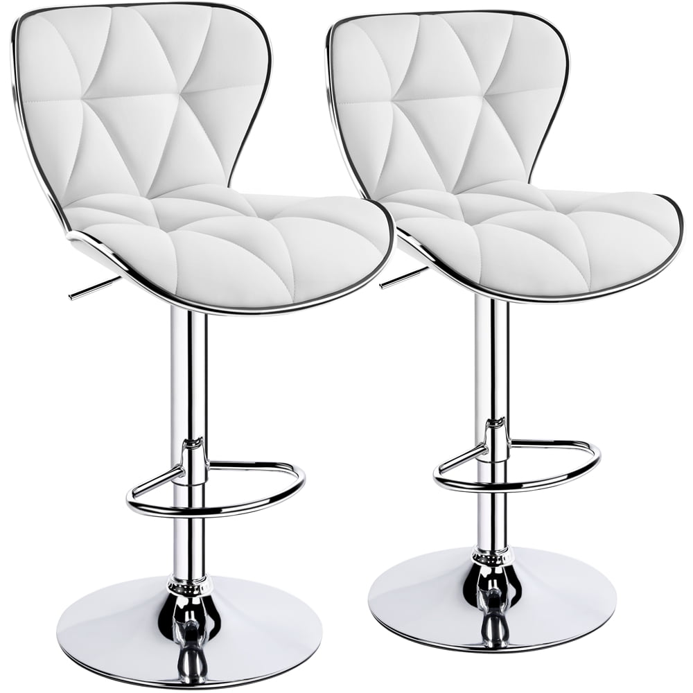 Alden Design Adjustable Midback Faux Leather Bar Stool. Set of 2. White