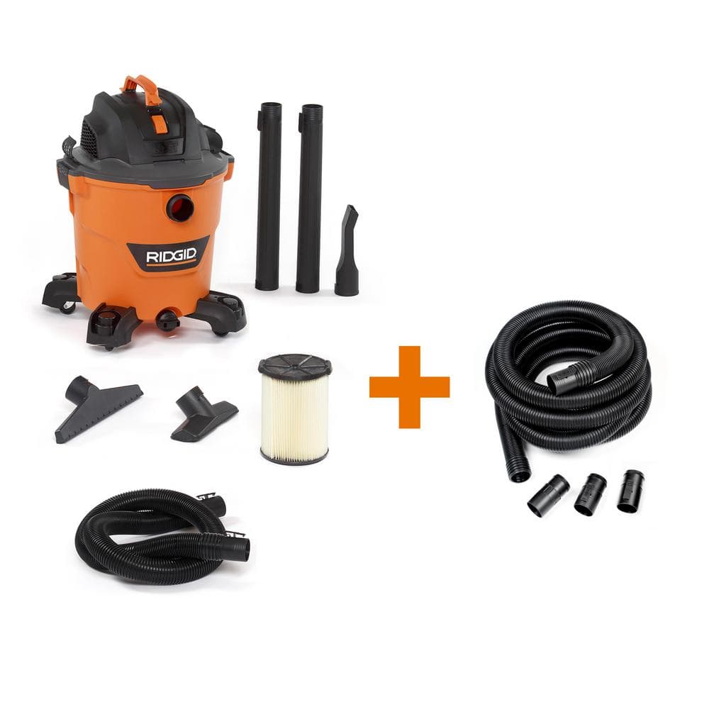 RIDGID HD1200B 12 Gallon 5.0 Peak HP NXT Wet/Dry Shop Vacuum with Filter. Hose. Accessories and Additional 20 ft. Tug-A-Long Hose