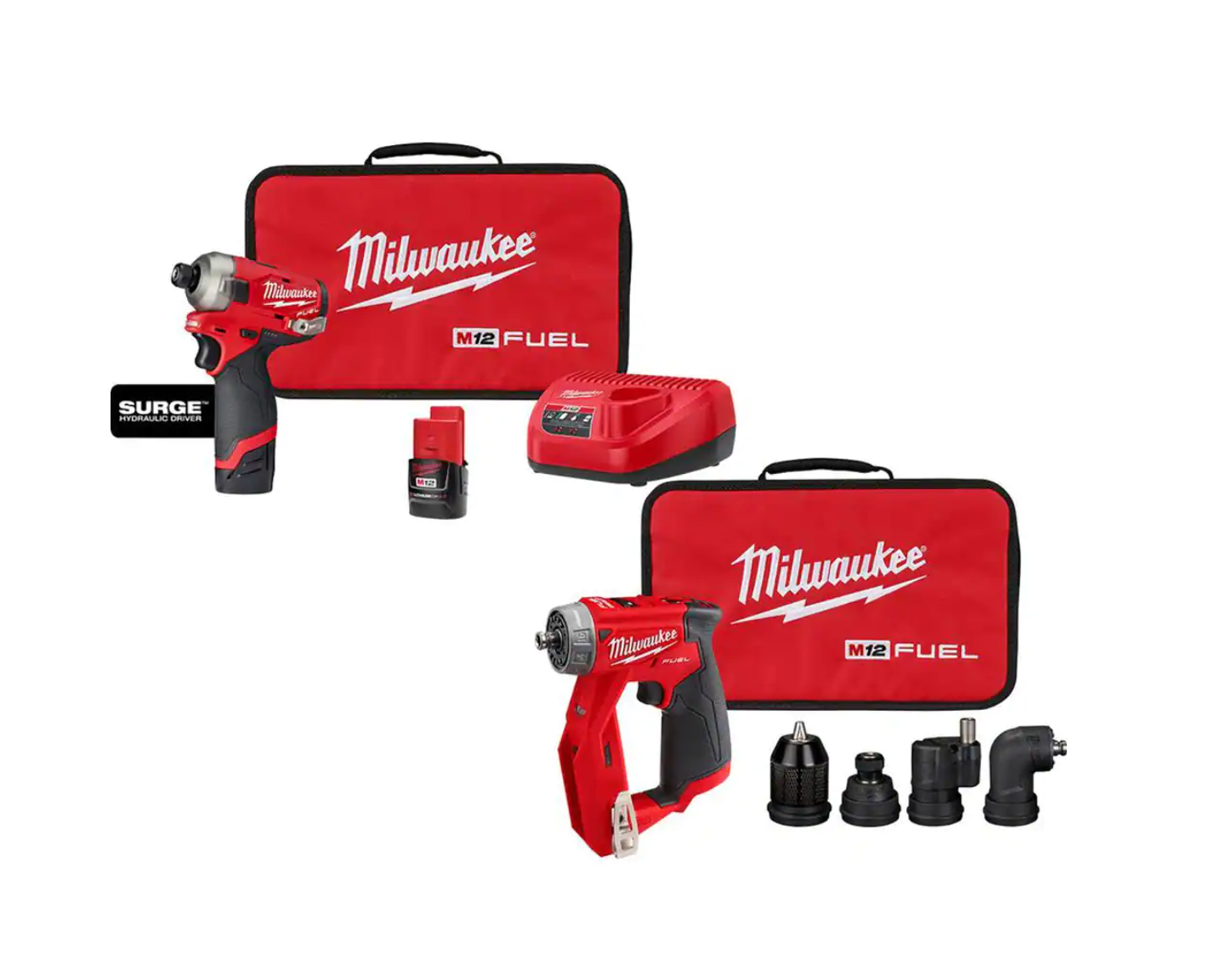 Milwaukee 2551-22-2505-20 M12 FUEL 12V Li-Ion Cordless SURGE 1/4 in. Hex Impact Driver and 4-in-1 Installation 3/8 in. Drill Driver Combo Kit