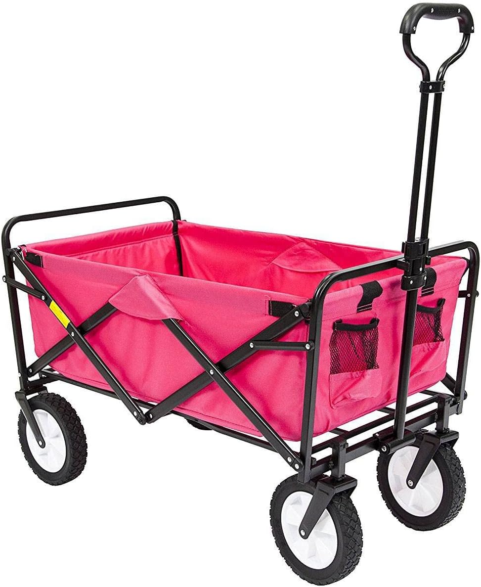 MacSports Heavy Duty Steel Frame Collapsible Folding 150 Pound Capacity Outdoor Camping Garden Utility Wagon Yard Cart. Pink
