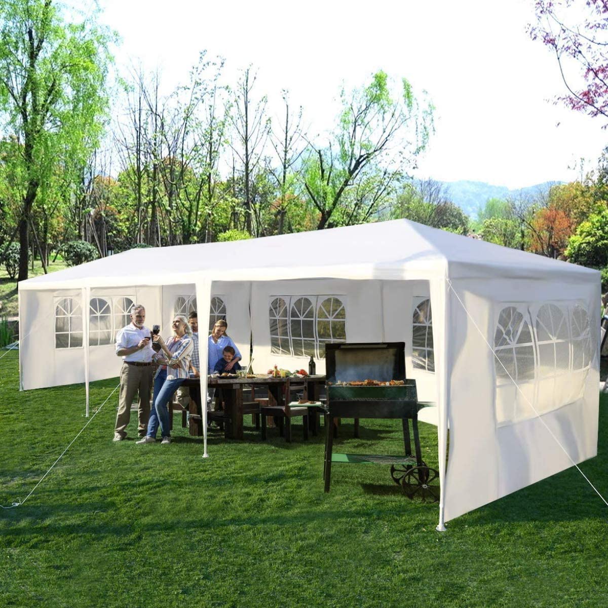 DISCOUNTTODAY Heavy Duty Canopy Event Tent-10-x30′ Outdoor White Gazebo Party Wedding Tent. Sturdy Steel Frame Shelter w/5 Removable Sidewalls Waterproof Sun Snow R