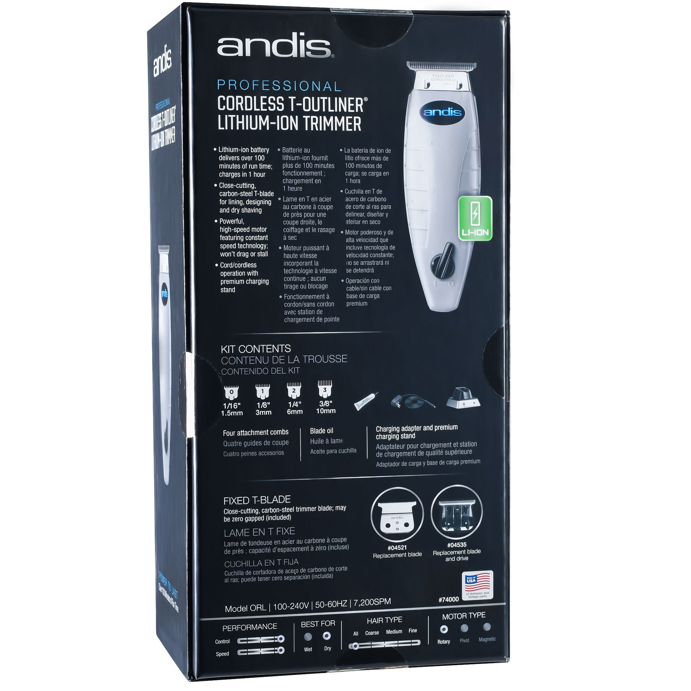 Andis Cordless T-Outliner Trimmer with BeauWis Blade Brush