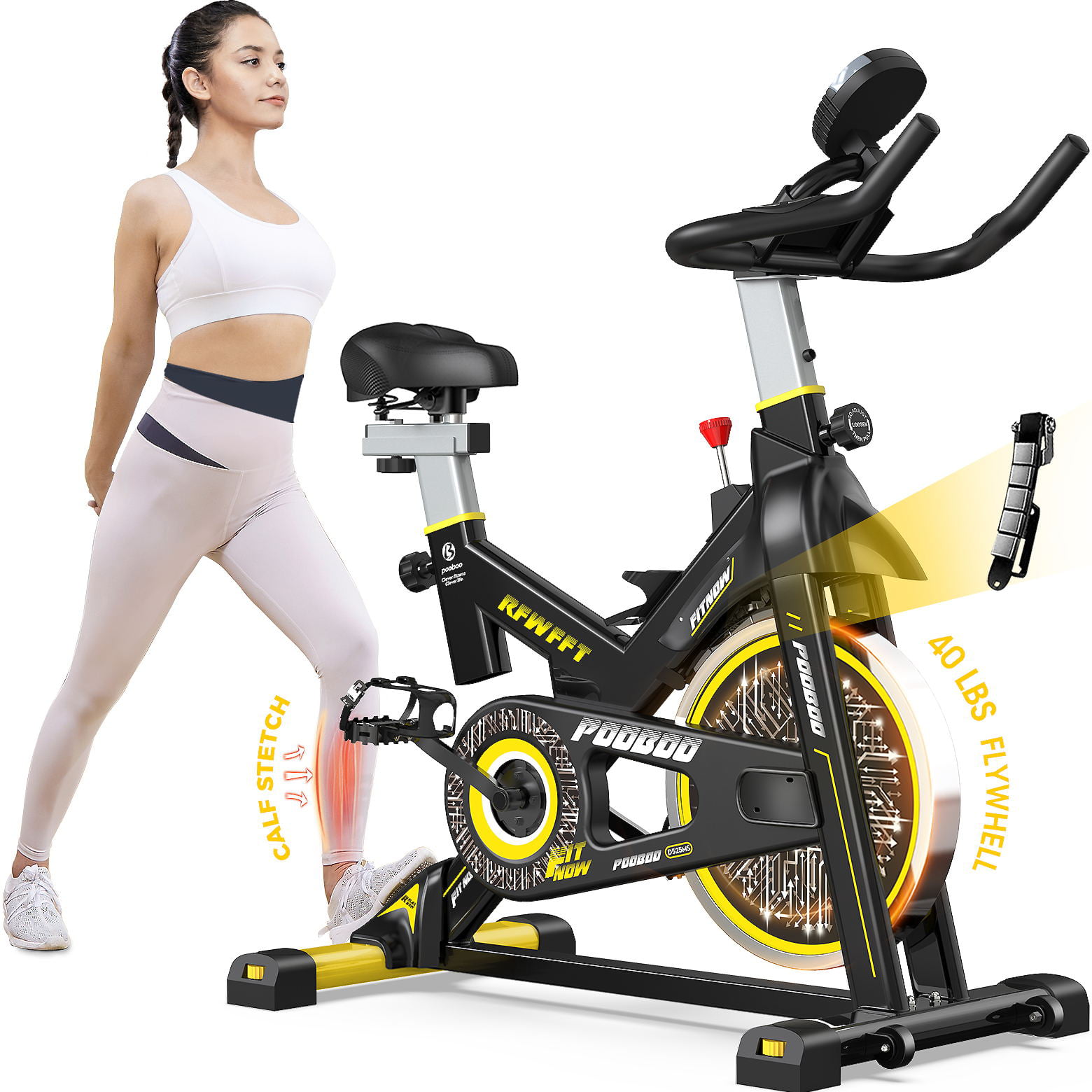 POOBOO Exercise Bike Stationary Cycling Bike Bicycle Magnetic Resistance Fitness Cycle Cardio Sport Upright Cycling Quiet Workout 35 Lbs Flywheel Max Weight 330 Lbs