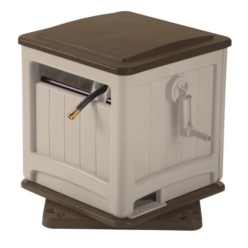 Suncast CPLSSM200B 225 ft. Swivel Hideaway Hose Reel with Hose Guide and Crank Handle. Mocha/Taupe