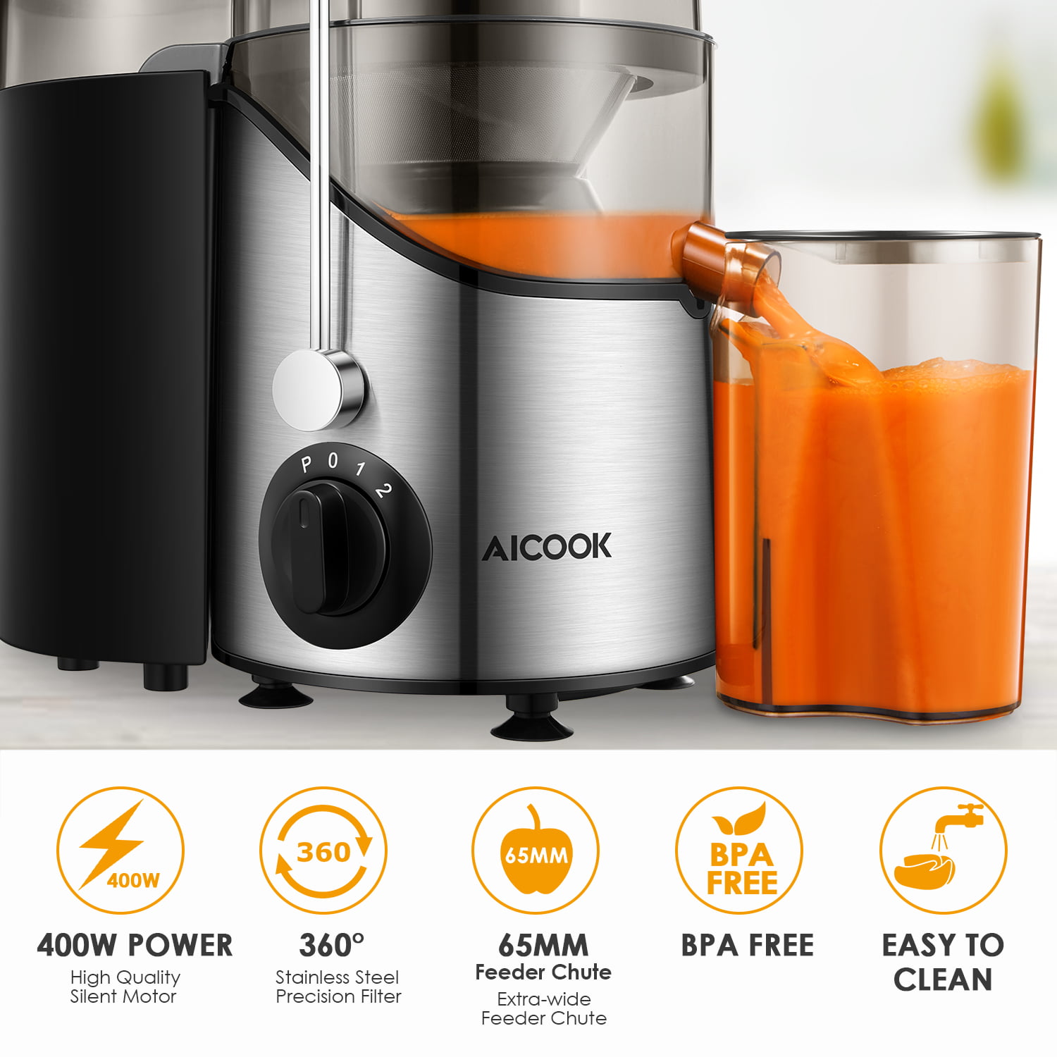 Juicer Extractor Easy Clean. 3 Speeds Control.  Stainless Steel BPA Free