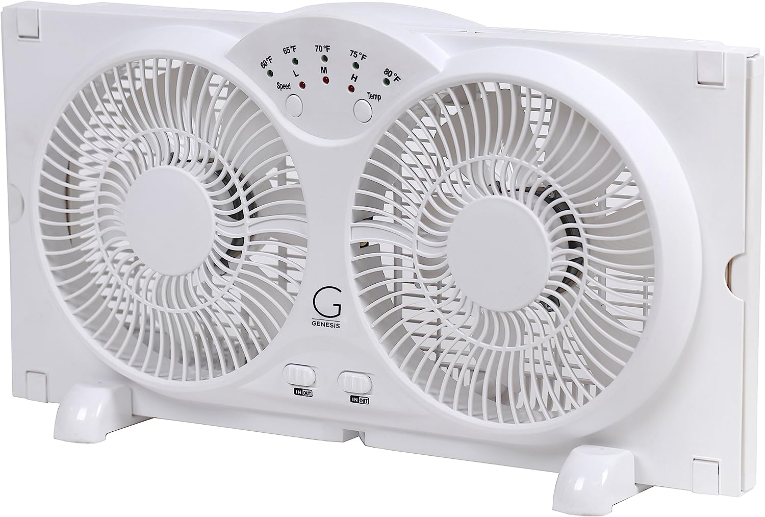 Genesis Twin Fan High Velocity Reversible AirFlow Fan. LED Indicator Lights Adjustable Thermostat & Max Cool Technology. ETL Certified. White (A1WINDOWFAN)