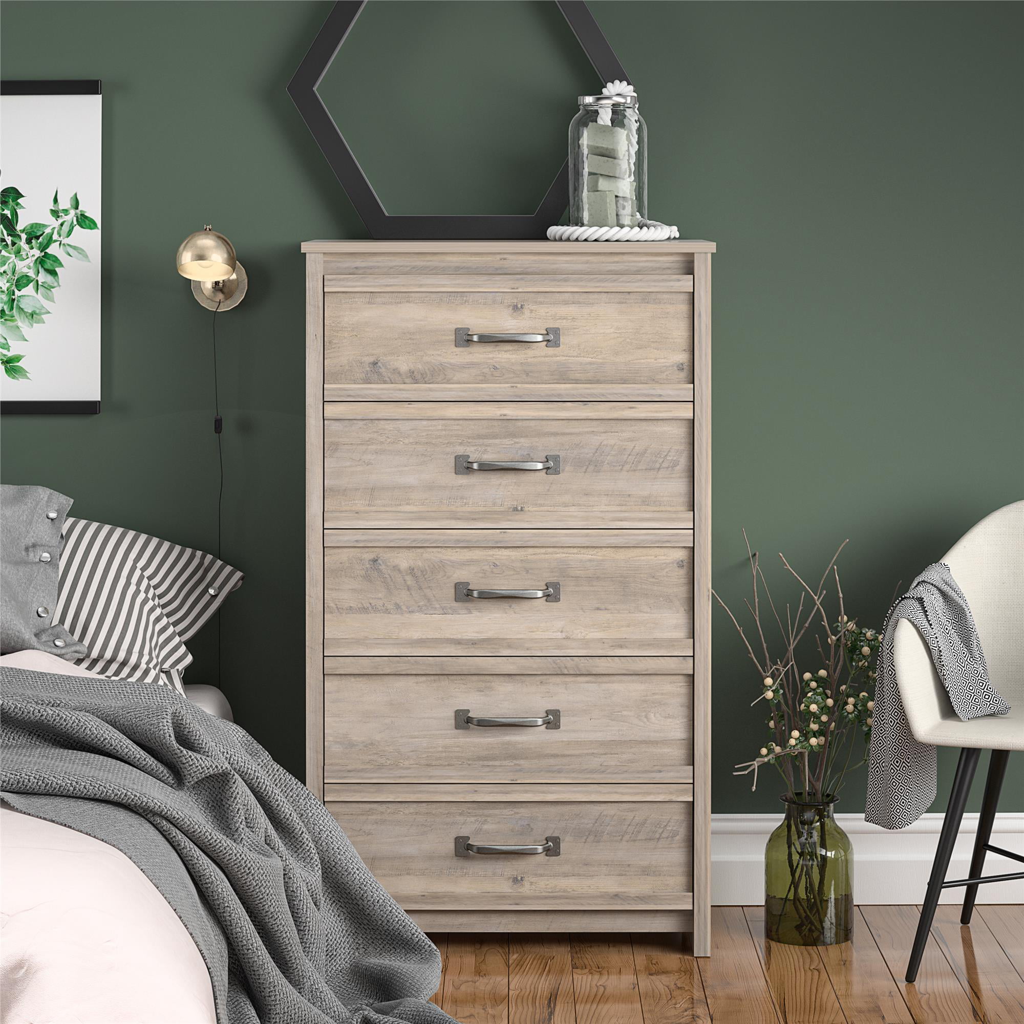 Better Homes & Gardens Rustic Ranch 5 Drawer Dresser. Gray Oak