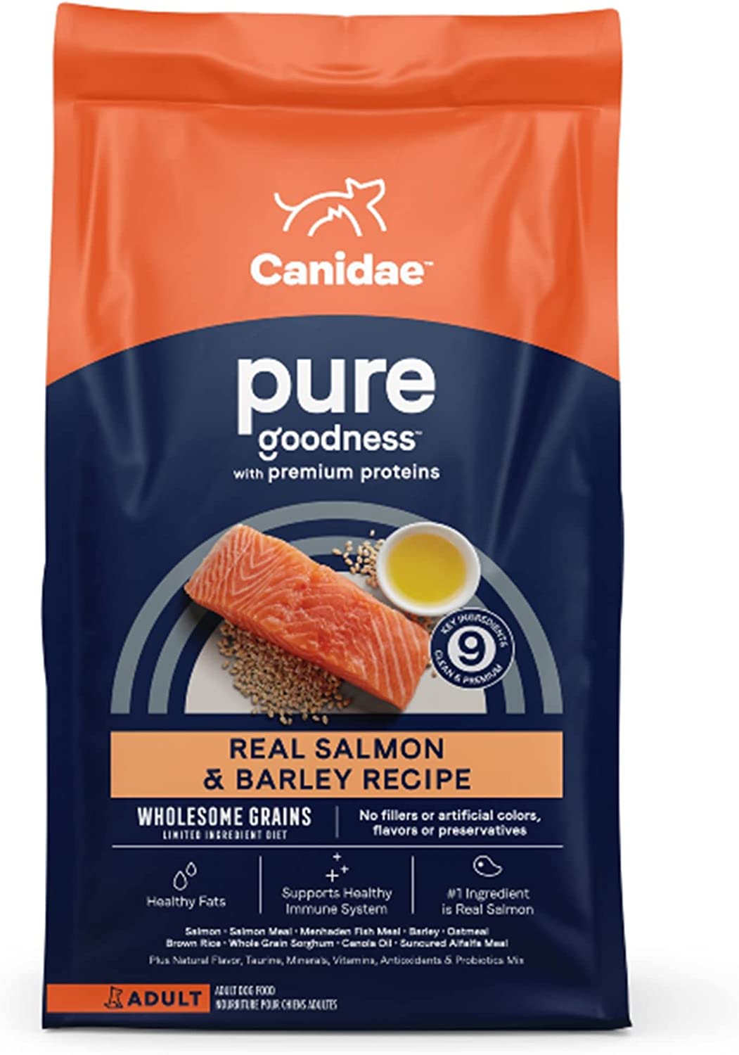 CANIDAE PURE with Wholesome Grains Real Salmon & Barley Recipe Adult Dry Dog Food 24 Pound (Pack of 1)