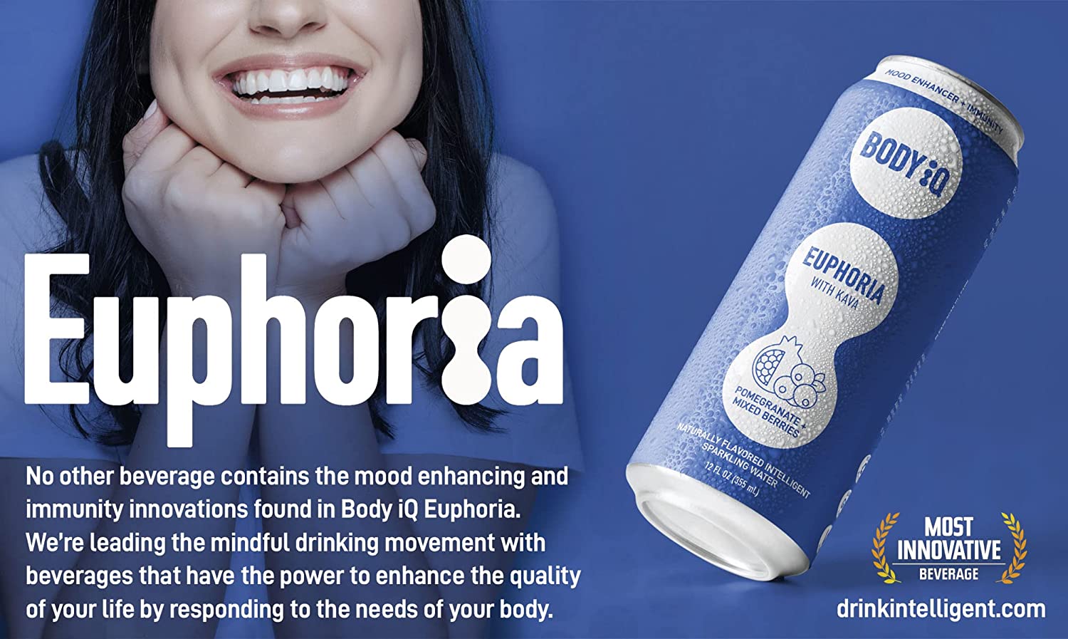 Body Intelligence Euphoria Intelligent Sparkling Water. Vitamin Drink for Immune Support. Great Tasting Flavored Water for Relaxation. Grapefruit Mint Basil. 12-Pack