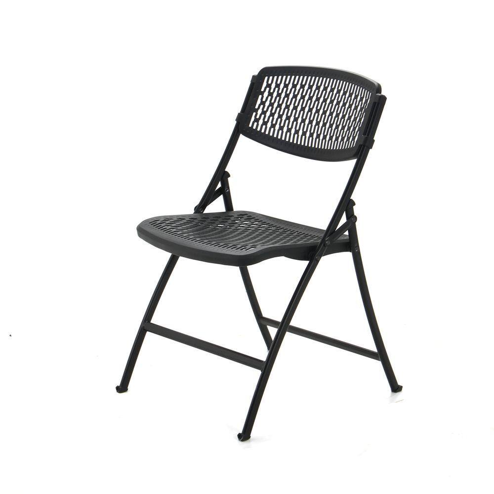 HDX 2FF004HDX Plastic Seat Folding Chair in Black (Set of 4)