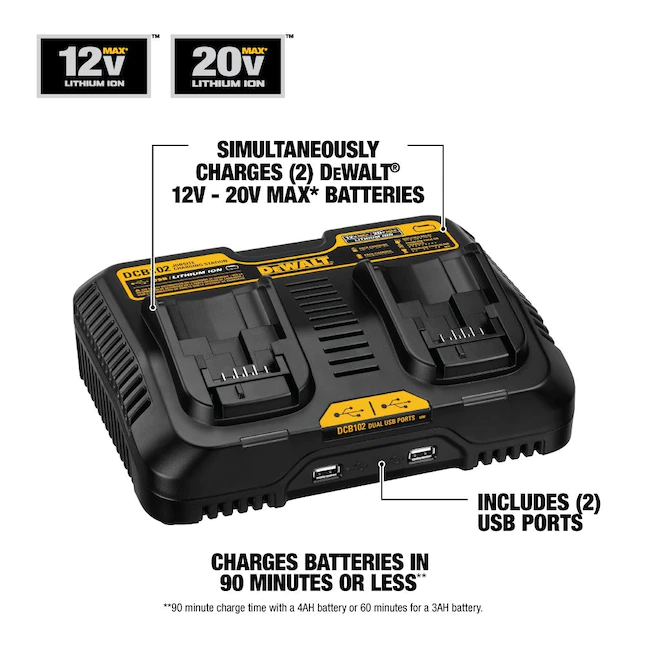 DEWALT 12/20V MAX Charging Station/Dual Charger for Jobsite (DCB102) . Black