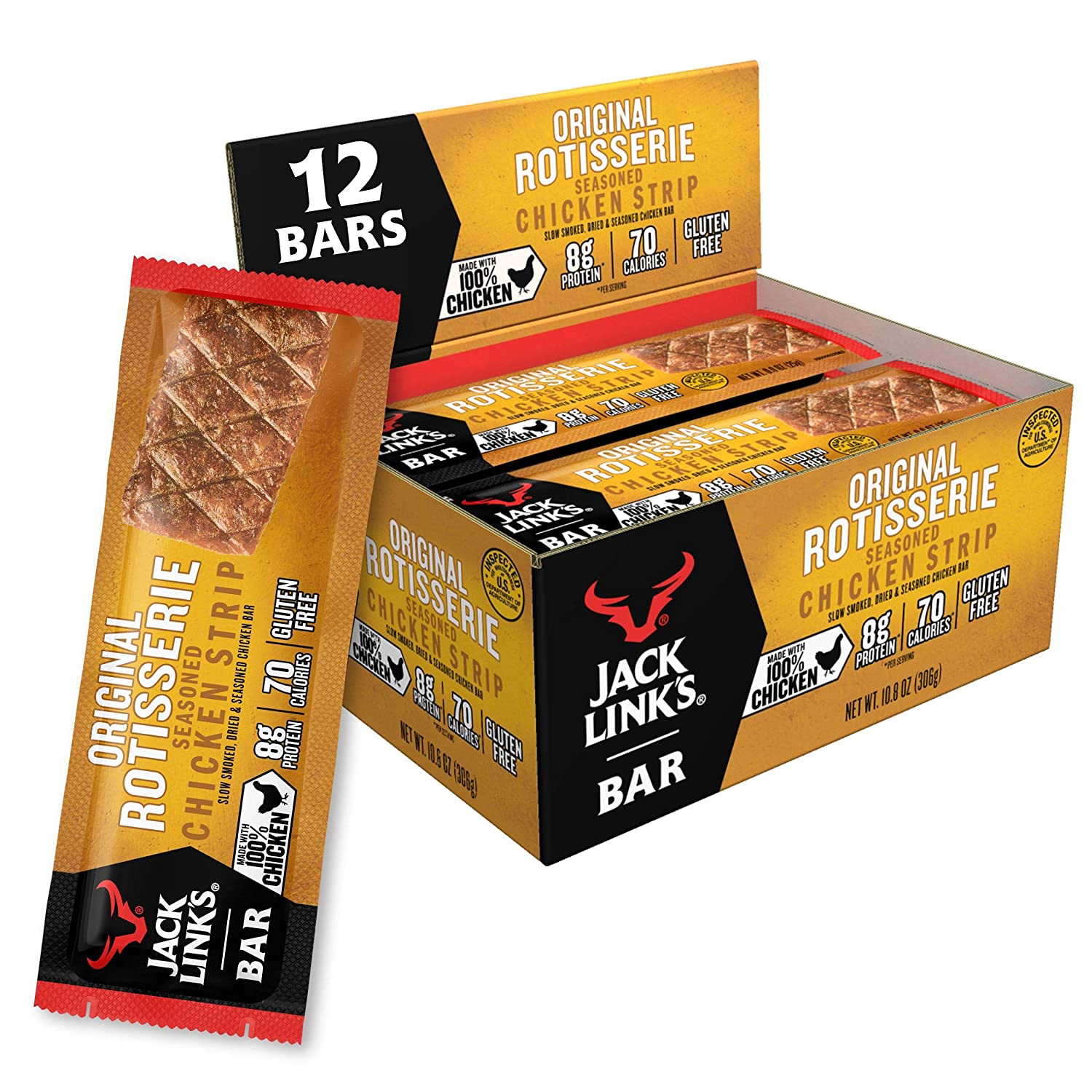 Jack Link-s Meat Bars. Rotisserie Chicken. 12 Count - 8g of Protein and 70 Calories Per Protein Bar