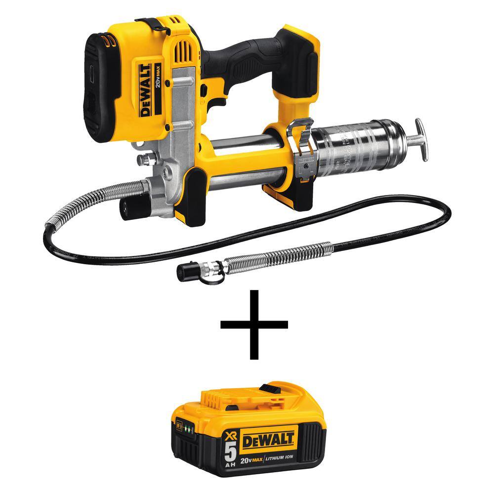 DEWALT DCGG571BW205 20V MAX Cordless 10.000 PSI Variable Speed Grease Gun and (1) 20V MAX XR Premium Lithium-Ion 5.0Ah Battery