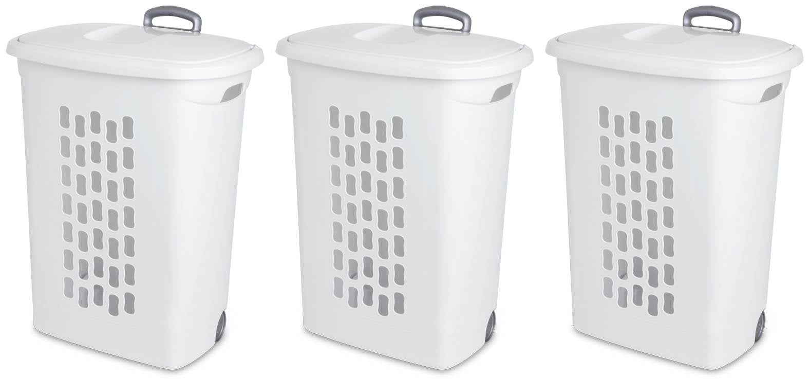 Sterilite Laundry Hamper with Lift-Top and Wheels. White (3 Pack)