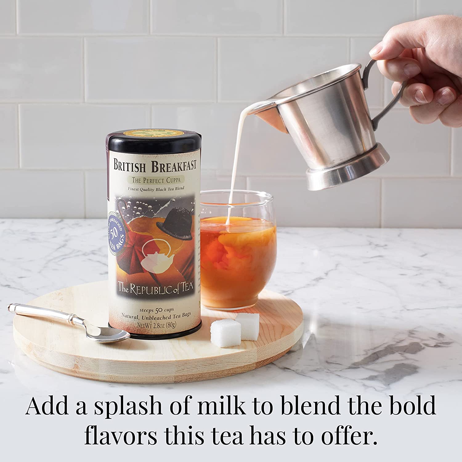 The Republic of Tea British Breakfast Tea 2.8 oz Tin. 50 Tea Bags. Gourmet Black Tea