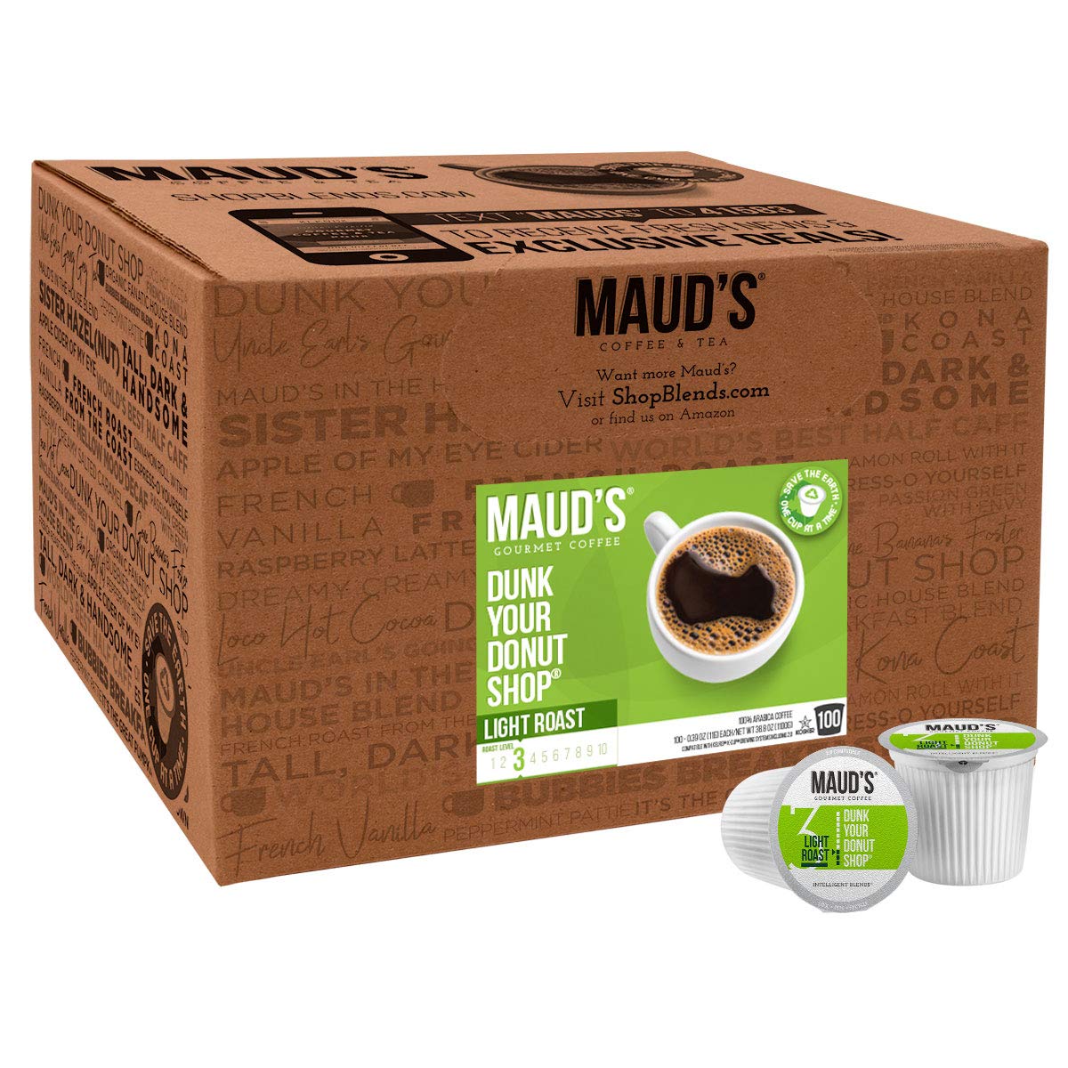 Maud-s Donut Shop Coffee (Dunk Your Donut Shop). 100ct. Solar Energy Produced Recyclable Single Serve Light Roast Donut Shop Coffee Pods - 100% Arabica Coffee California Roasted. KCup Compatible