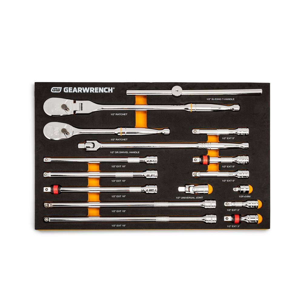 GEARWRENCH 1008035635 1/2 in. 90T Ratchet and Drive Tool Set with EVA Foam Tray (16-Piece)