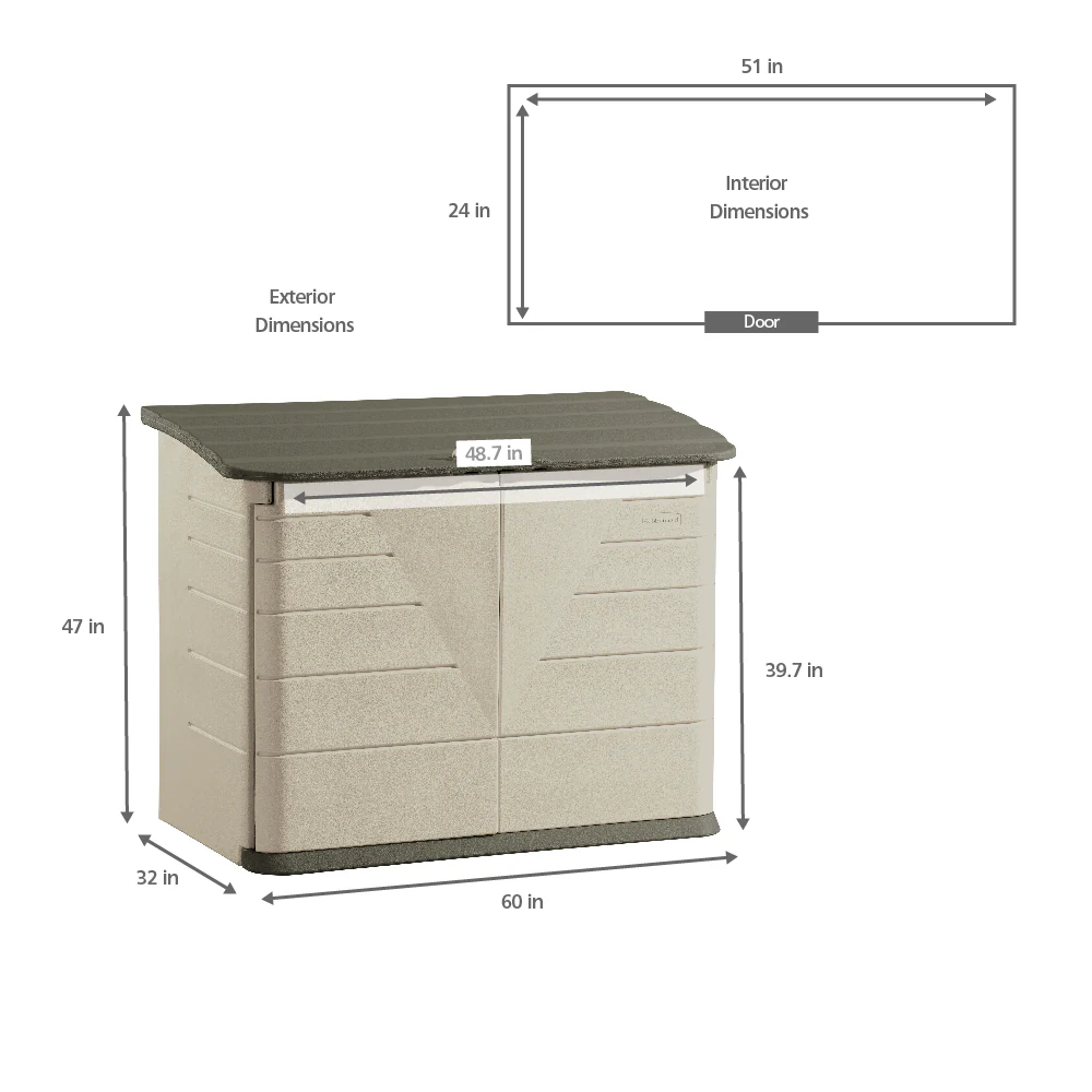 Rubbermaid FG374701OLVSS Olive/Sandstone Resin Outdoor Storage Shed (Common: 60-in x 32-in; Interior Dimensions: 51-in x 24-in)