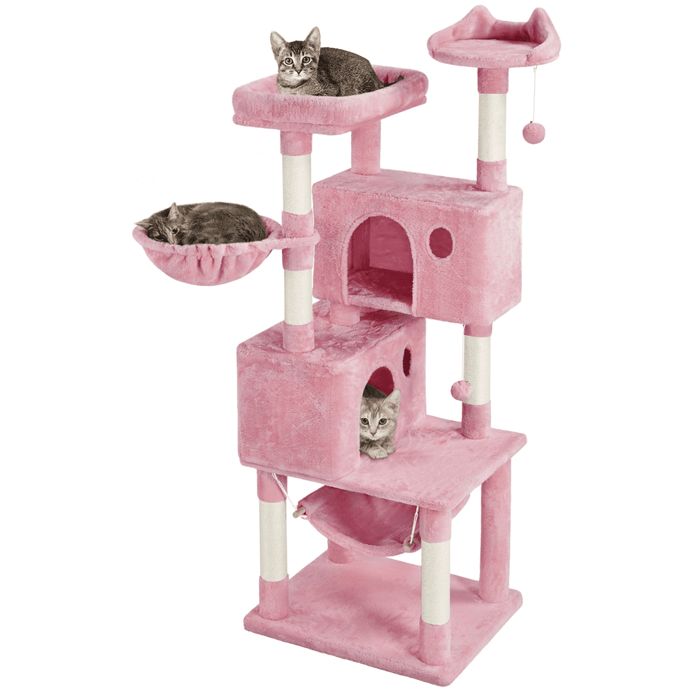SmileMart 64.5″H Multi-level Cat Tree Tower with Condos and Perches. Pink