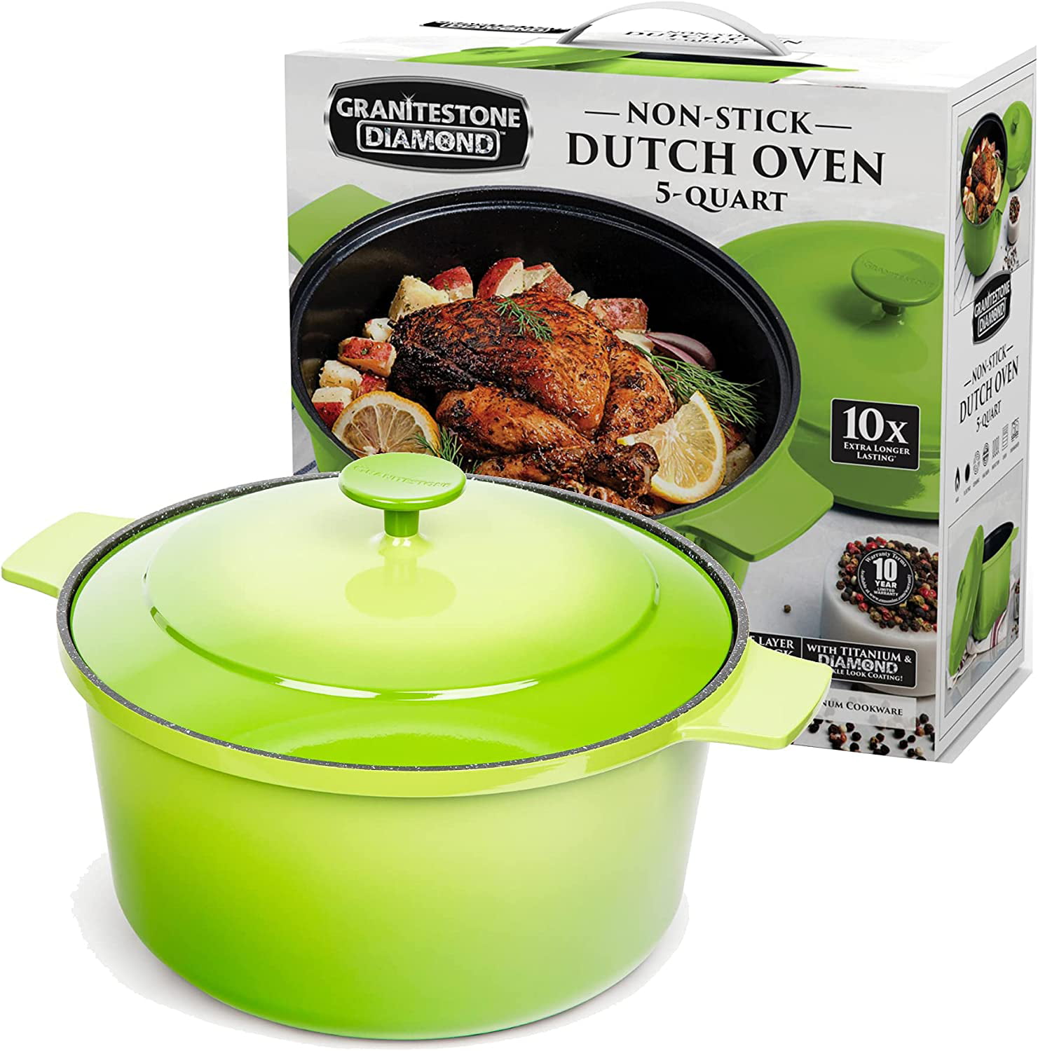 Granite Stone 5Qt Dutch Oven Ultra Durable Mineral & Diamond Nonstick Coating Dutch Oven Green