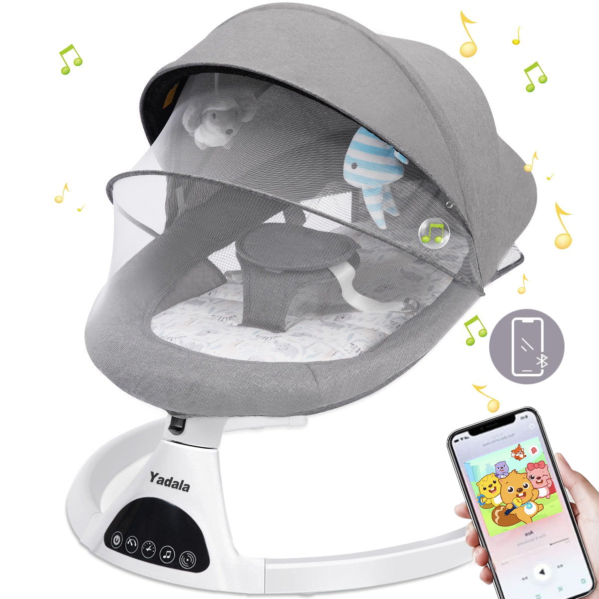 Electric Baby Swing for Infants. Bluetooth Swing Baby Bouncer Baby Rocker with Intelligence Timing. Gray