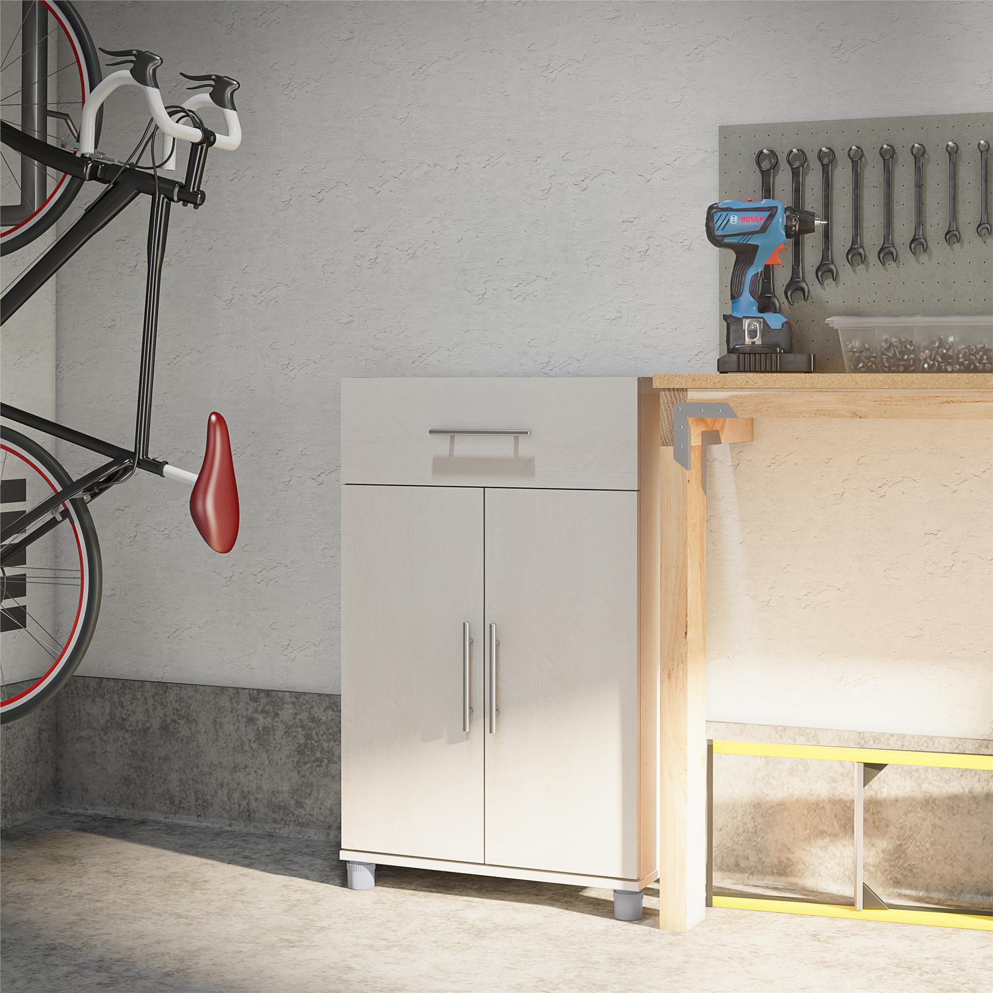 Systembuild Evolution Westford 2 Door/1 Drawer Garage Storage Cabinet. Ivory Oak