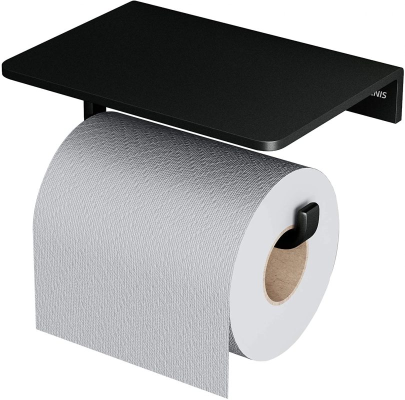 UDENIS Toilet Paper Roll Holder with Phone Shelf Wall Mounted