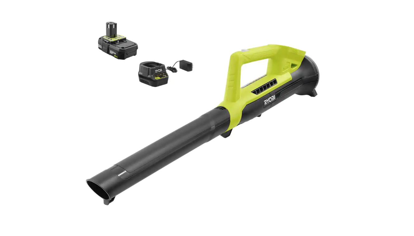 RYOBI P2190 ONE+ 18V 90 MPH 200 CFM Cordless Battery Leaf Blower/Sweeper with 2.0 Ah Battery and Charger