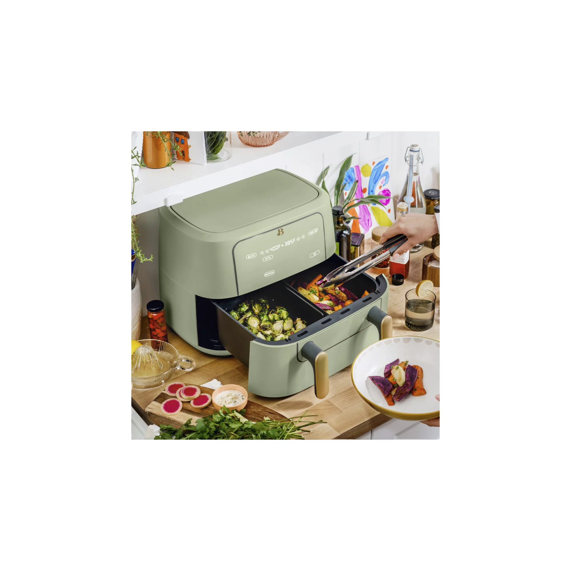 Beautiful 9QT TriZone Air Fryer. Sage Green by Drew Barrymore