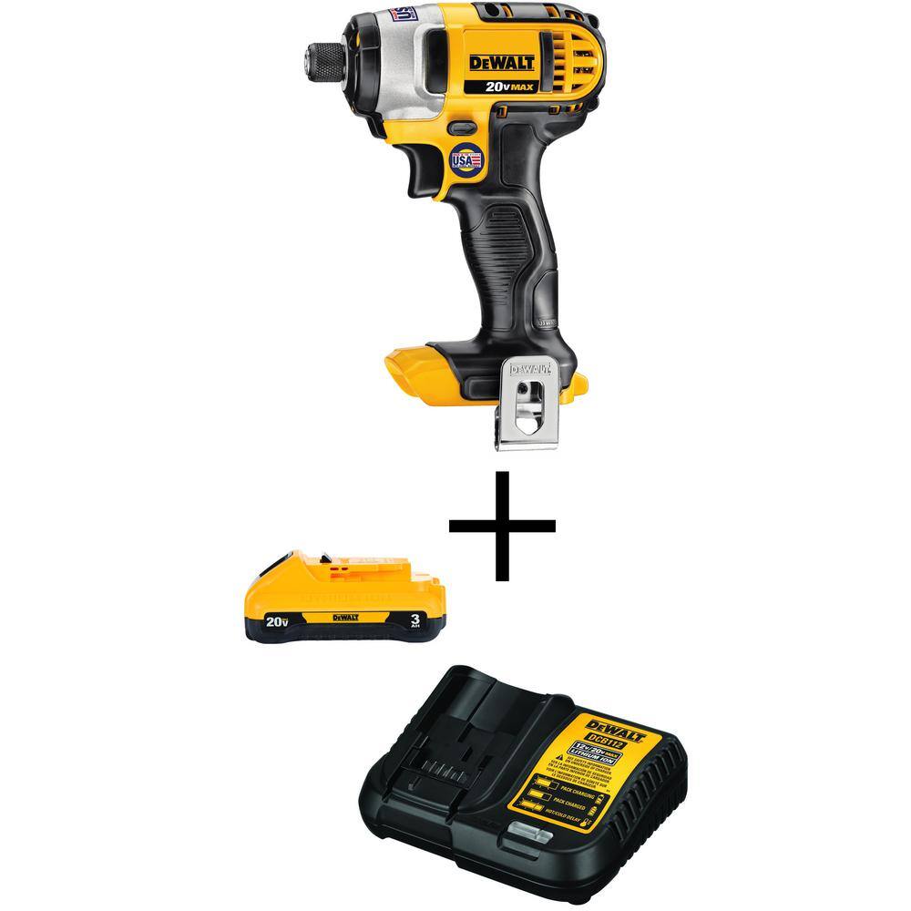 DEWALT DCF885BW230C 20V MAX Cordless 1/4 in. Impact Driver with 20V 3.0Ah Battery and 12V to 20V MAX Charger