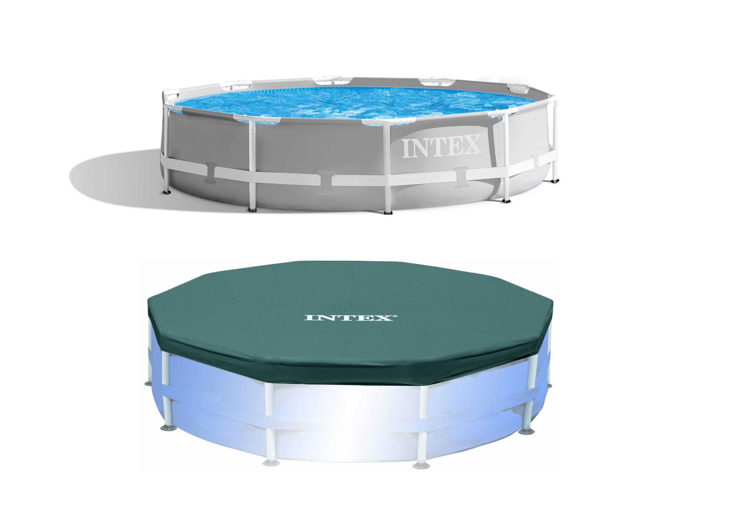 Intex 10-x30″ Round Above Ground Swimming Pool & 10′ Round  Swimming Pool Cover